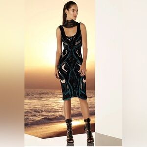 Herve Leger Teal and Black Midi Dress